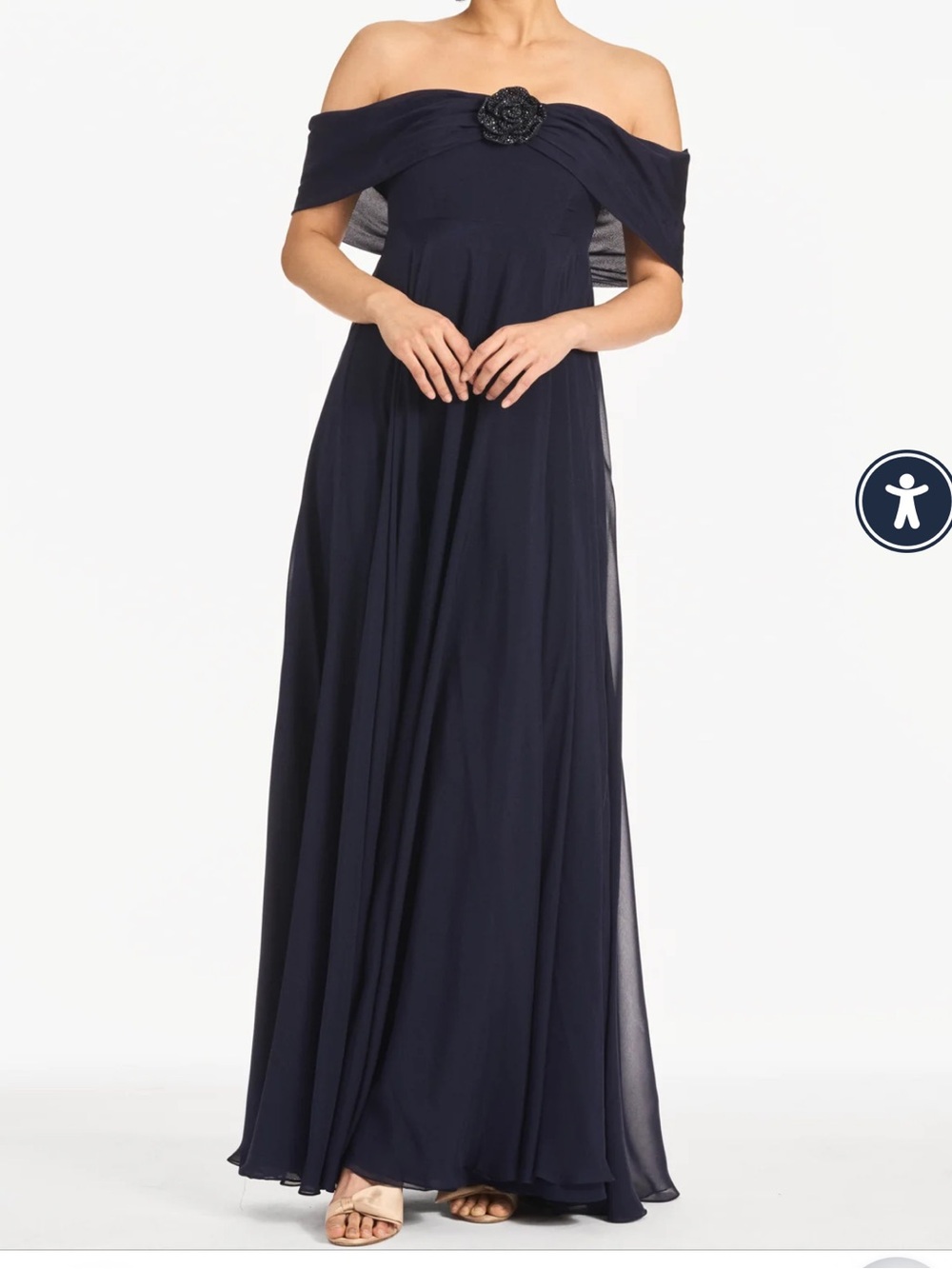 Sachin + Babi Navy Off-Shoulder Maxi Dress with Floral Accent
